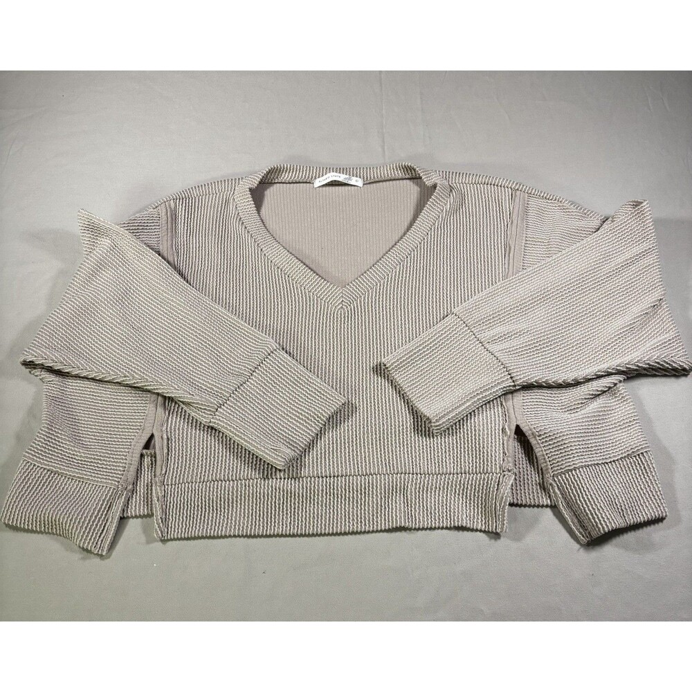 Altar’d State Taupe Textured Ribbed Pullover Sweater Women’s SZ L Casual Lounge